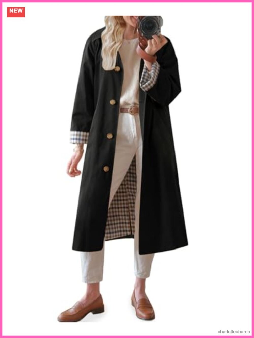 Long Trench Coat Single Breasted Plaid Lined Oversized Outerwear Office Wear